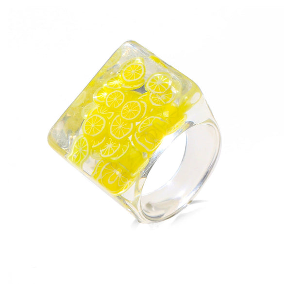 Resin Fruit Square Ring For Women