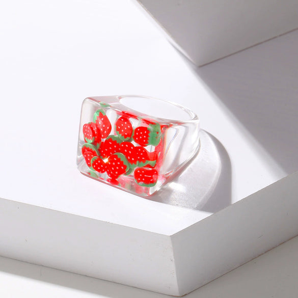 Resin Fruit Square Ring For Women