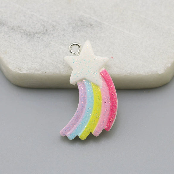 Resin Glitter Smiley Rainbow Five Point Star Pendant Earrings Diy Jewelry Accessories
