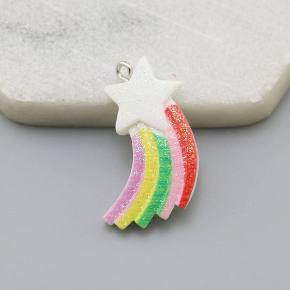 Resin Glitter Smiley Rainbow Five Point Star Pendant Earrings Diy Jewelry Accessories