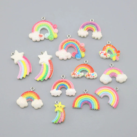 Resin Glitter Smiley Rainbow Five Point Star Pendant Earrings Diy Jewelry Accessories