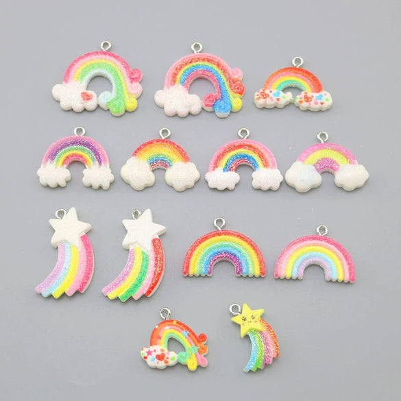 Resin Glitter Smiley Rainbow Five Point Star Pendant Earrings Diy Jewelry Accessories