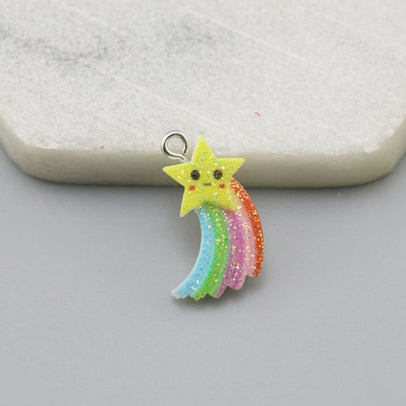 Resin Glitter Smiley Rainbow Five Point Star Pendant Earrings Diy Jewelry Accessories