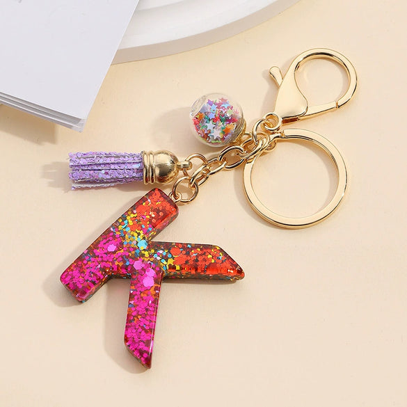Resin Letter Keychain With Mixed Color Bright Film And Tassel Pendant Modern Art Style Fashionable Bag Pendant Accessories For Men And Women