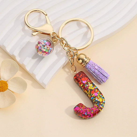 Resin Letter Keychain With Mixed Color Bright Film And Tassel Pendant Modern Art Style Fashionable Bag Pendant Accessories For Men And Women