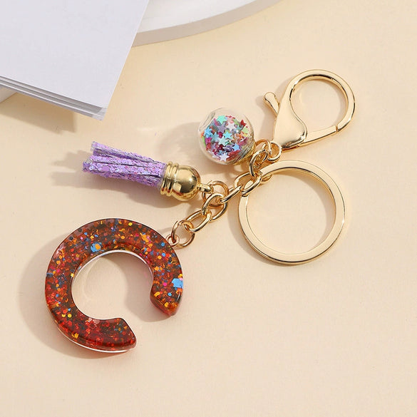 Resin Letter Keychain With Mixed Color Bright Film And Tassel Pendant Modern Art Style Fashionable Bag Pendant Accessories For Men And Women