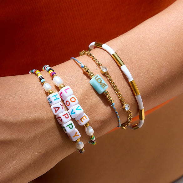 Resin Love Letter Colorful Stacked Bracelet With Electroplating Featuring Letters Numbers Text