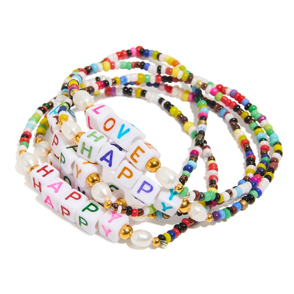 Resin Love Letter Colorful Stacked Bracelet With Electroplating Featuring Letters Numbers Text