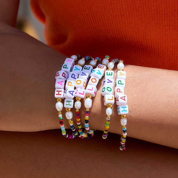 Resin Love Letter Colorful Stacked Bracelet With Electroplating Featuring Letters Numbers Text