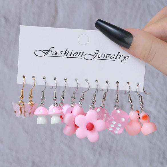 Resin Lovely Geometric Style Daisy Mushroom Butterfly Cshaped Pendant Earrings For Women