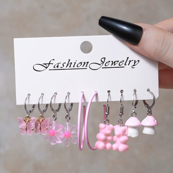 Resin Lovely Geometric Style Daisy Mushroom Butterfly Cshaped Pendant Earrings For Women