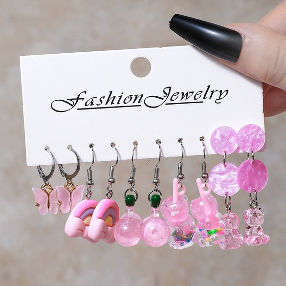 Resin Lovely Geometric Style Daisy Mushroom Butterfly Cshaped Pendant Earrings For Women