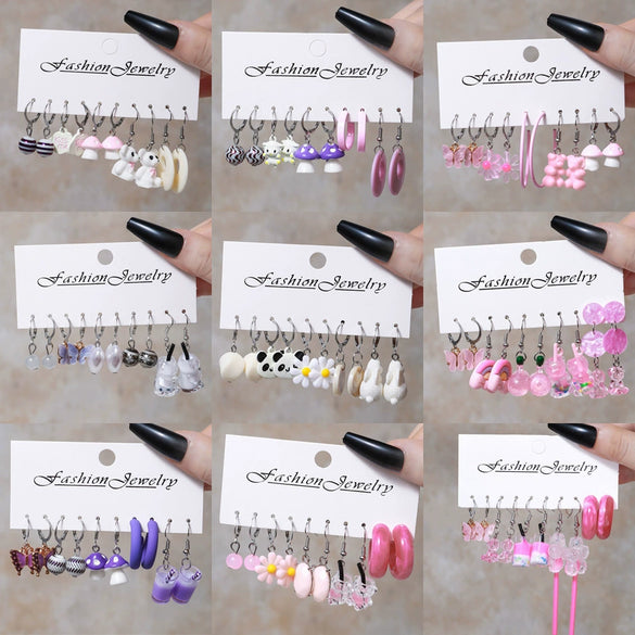 Resin Lovely Geometric Style Daisy Mushroom Butterfly Cshaped Pendant Earrings For Women