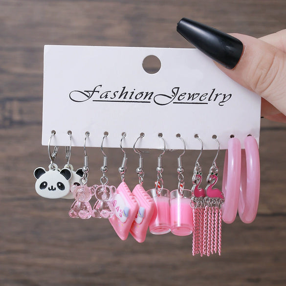 Resin Lovely Geometric Style Daisy Mushroom Butterfly Cshaped Pendant Earrings For Women