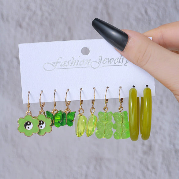 Resin Lovely Geometric Style Daisy Mushroom Butterfly Cshaped Pendant Earrings For Women