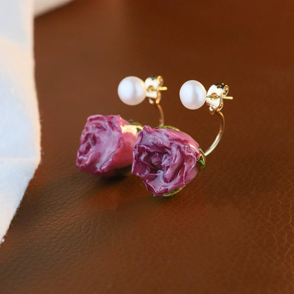 Resin Natural Pearl Flower Shape Electroplating Handmade Vintage Style Elegant Women's Earrings