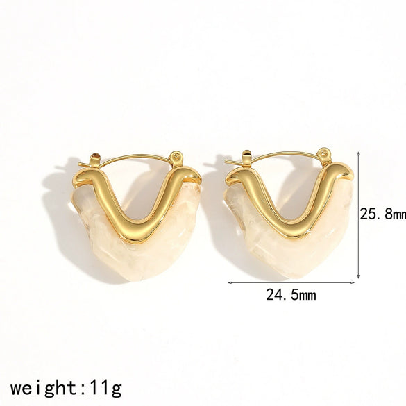 Resin Stainless Steel Heart Shaped Women's Earrings 18K Gold Plated