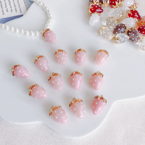 Resin Strawberry Raspberry Inlaid Pearl Jewelry Accessories Pendant Earrings