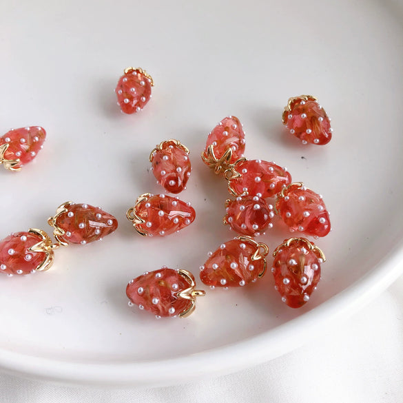 Resin Strawberry Raspberry Inlaid Pearl Jewelry Accessories Pendant Earrings