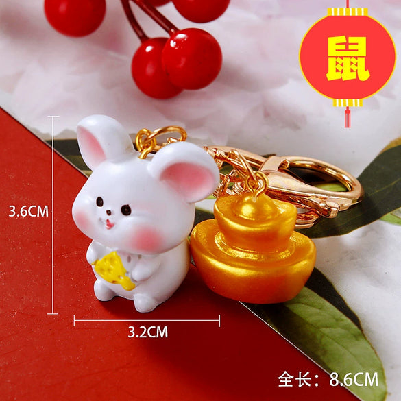 Resin Zodiac Dragon Lucky Ingot Keychain For Women's Bags