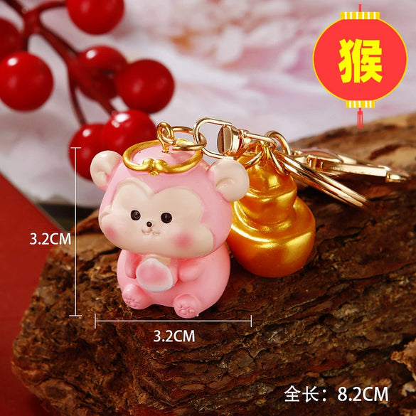 Resin Zodiac Dragon Lucky Ingot Keychain For Women's Bags