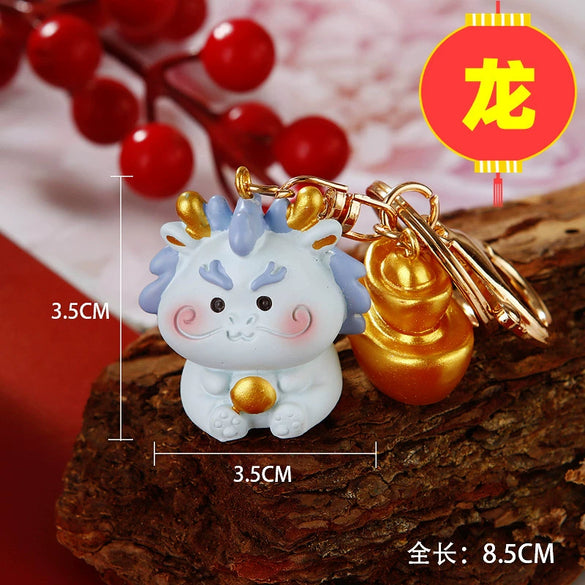 Resin Zodiac Dragon Lucky Ingot Keychain For Women's Bags