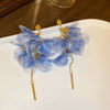 Resort Style Fabric Silver Needle Flower Geometric Handmade Tassel Earrings For Women