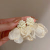 Resort Style Fabric Silver Needle Flower Geometric Handmade Tassel Earrings For Women