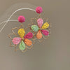 Resort Style Fabric Silver Needle Flower Geometric Handmade Tassel Earrings For Women