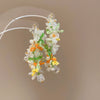 Resort Style Fabric Silver Needle Flower Geometric Handmade Tassel Earrings For Women