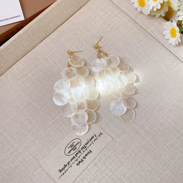 Resort Style Fabric Silver Needle Flower Geometric Handmade Tassel Earrings For Women