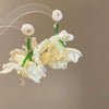 Resort Style Fabric Silver Needle Flower Geometric Handmade Tassel Earrings For Women