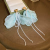 Resort Style Fabric Silver Needle Flower Geometric Handmade Tassel Earrings For Women