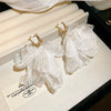 Resort Style Fabric Silver Needle Flower Geometric Handmade Tassel Earrings For Women