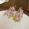 Resort Style Fabric Silver Needle Flower Geometric Handmade Tassel Earrings For Women