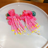 Resort Style Fabric Silver Needle Flower Geometric Handmade Tassel Earrings For Women