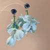 Resort Style Fabric Silver Needle Flower Geometric Handmade Tassel Earrings For Women