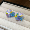 Resort Style Fabric Silver Needle Flower Geometric Handmade Tassel Earrings For Women