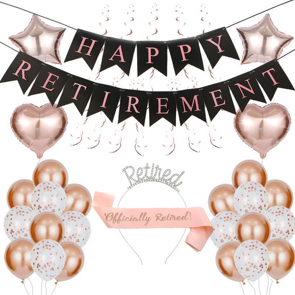 Retirement Flag Balloon Hanging Decoration Swallowtail Letter Pull Flower Headband Simple Style