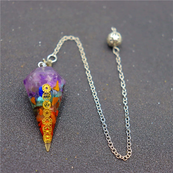 Retro Accessories Natural Crystal Gravel Resin Colorful Hexagonal Cone Column Handmade Spirit Pendant