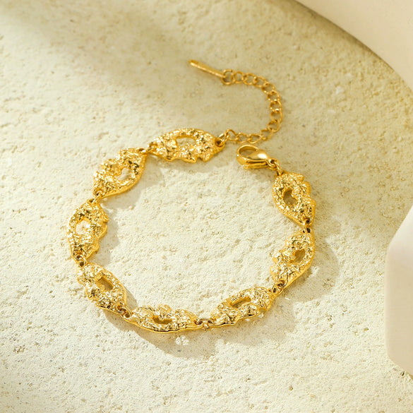 Retro Allmatch Geometric Stainless Steel Frosted Hollow Gold Plated Women's Bracelet