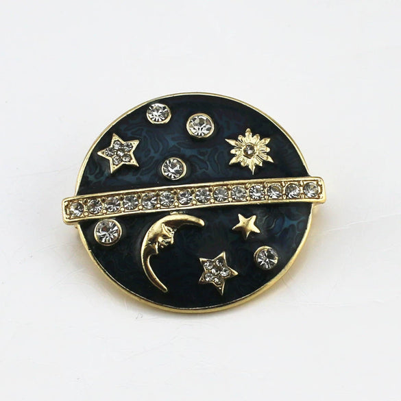 Retro Alloy Enamel Galaxy Brooch With Sun Moon Earth And Pearl Motifs Electroplated Decorative Pin For Men And Unisex Wear