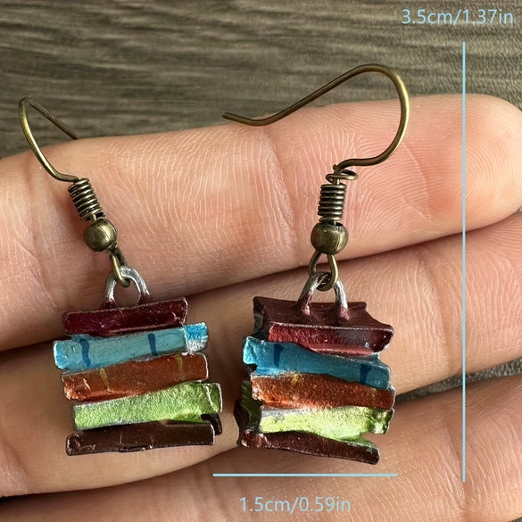 Retro Alloy Geometric Book Earrings Jewelry With Electroplating
