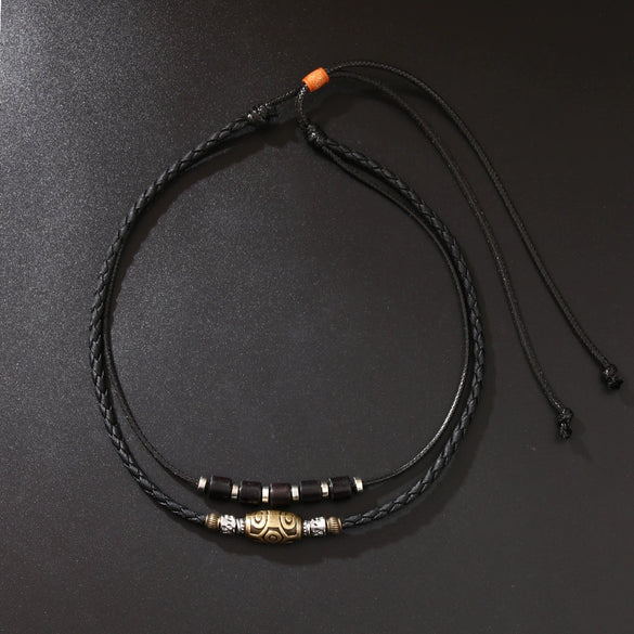 Retro Alloy Jewelry With Geometric Pattern And Electroplating Treatment Unisex Braided Wax Rope Pendant Clavicle Chain