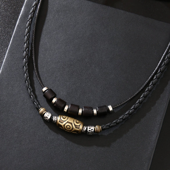 Retro Alloy Jewelry With Geometric Pattern And Electroplating Treatment Unisex Braided Wax Rope Pendant Clavicle Chain