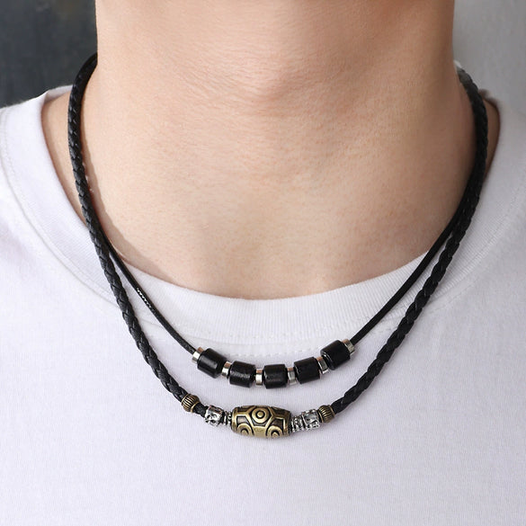 Retro Alloy Jewelry With Geometric Pattern And Electroplating Treatment Unisex Braided Wax Rope Pendant Clavicle Chain