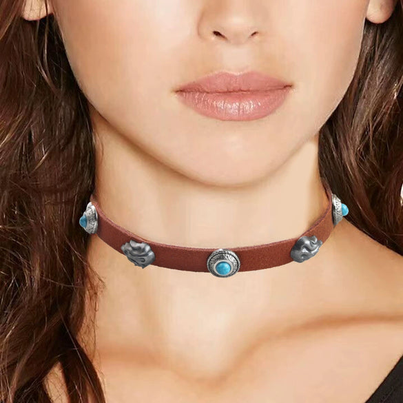 Retro Alloy Necklace With Flame Stone Electroplated Design