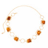 Retro Amber Resin Gemstone Patchwork Alloy Waist Body Chain With Irregular Metal Rings And Lobster Clasp