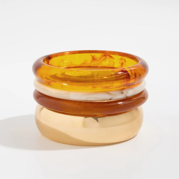 Retro Amber Smudged Acrylic Resin Wide Bracelet With Electroplating And Geometric Style