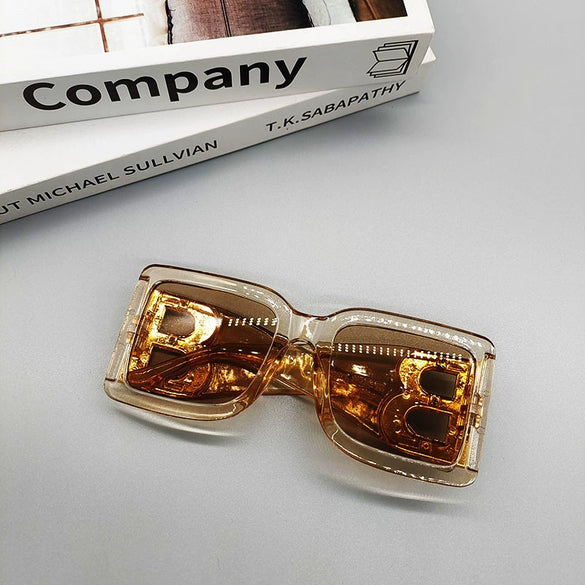 Retro B Shaped Square Large Frame Sunglasses For Women And Men Frame Material Pc Lens Material Resin